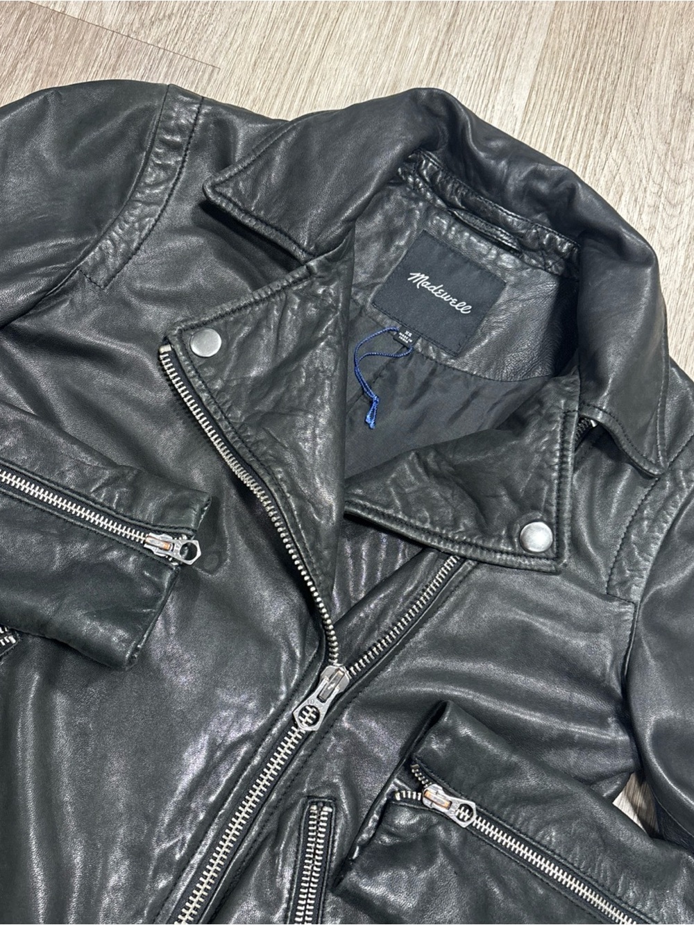 Madewell Washed Soft Black Leather Motorcycle Moto Jacket Women's Size XS